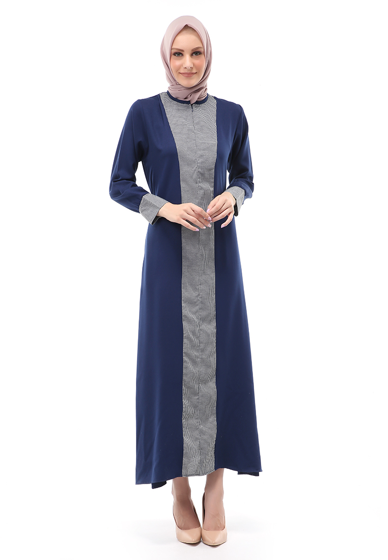 Evernoon Nadira Gamis Long Dress Wanita Motif Polos Regular Fit - Navy