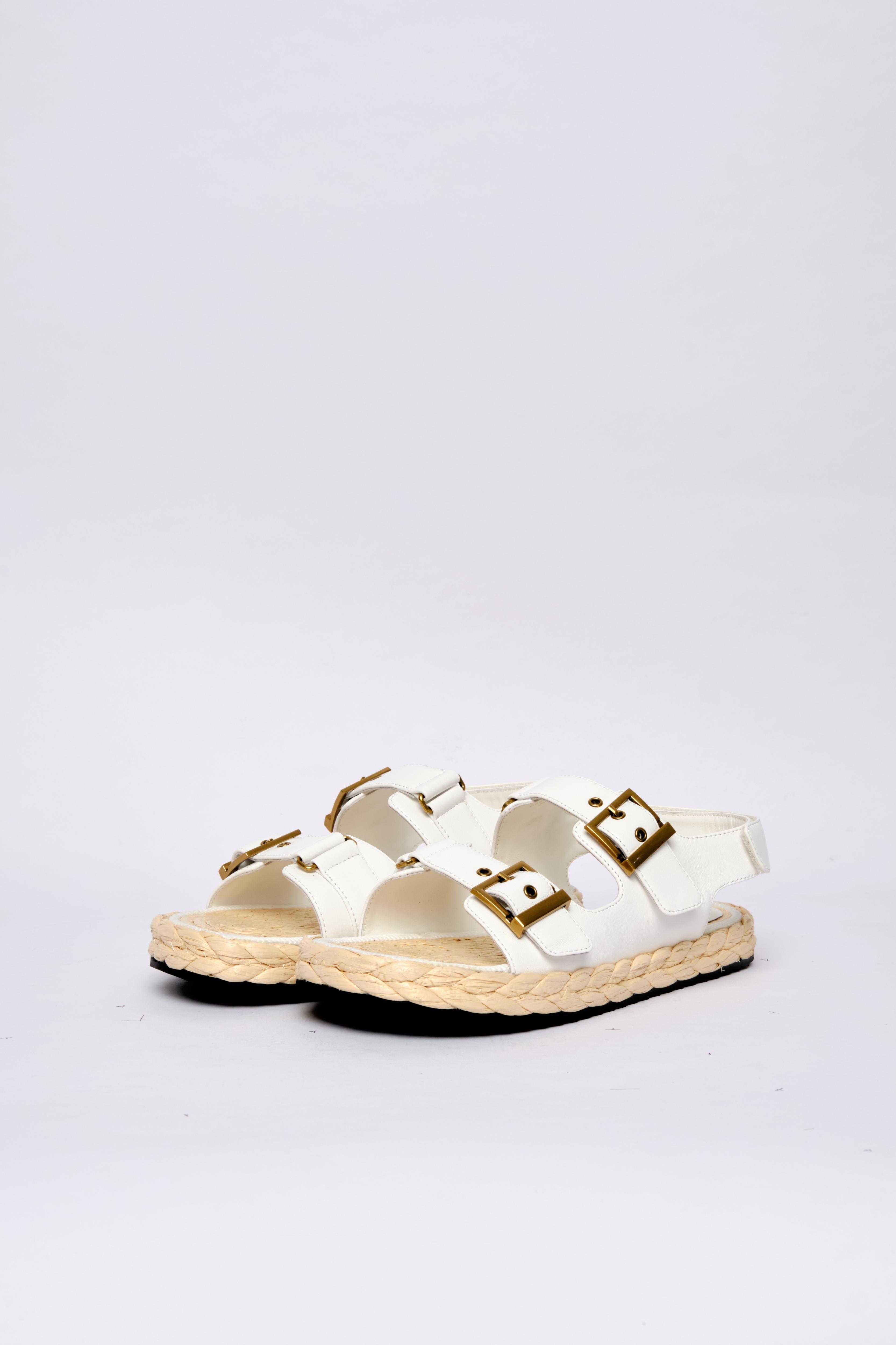EVIGI Sandal Wanita Kulit Putih Platform Heels Low