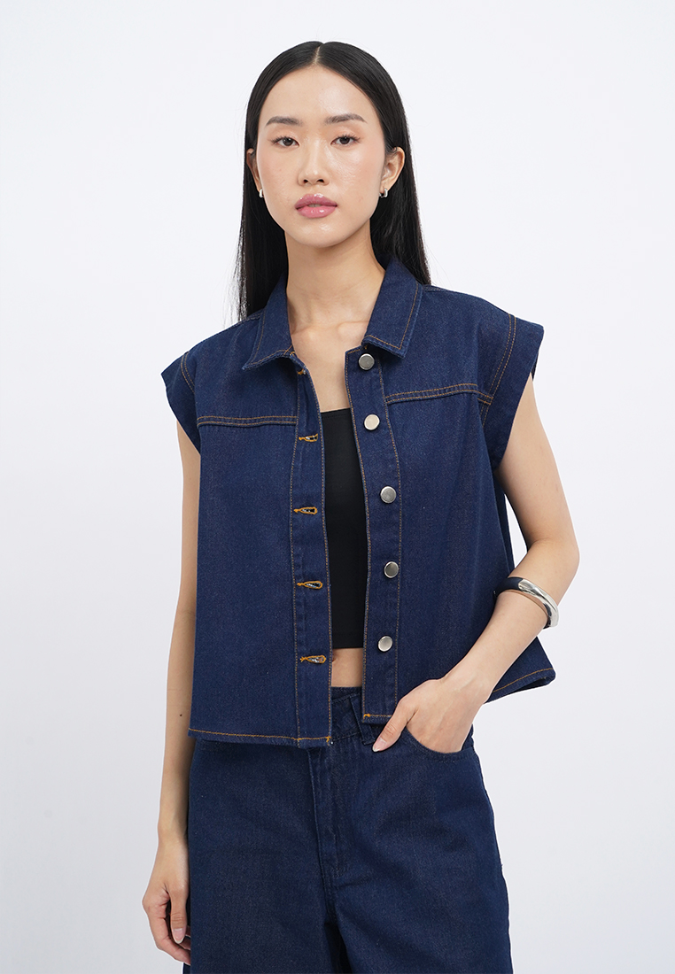 Executive Collared Boxy Denim Vest