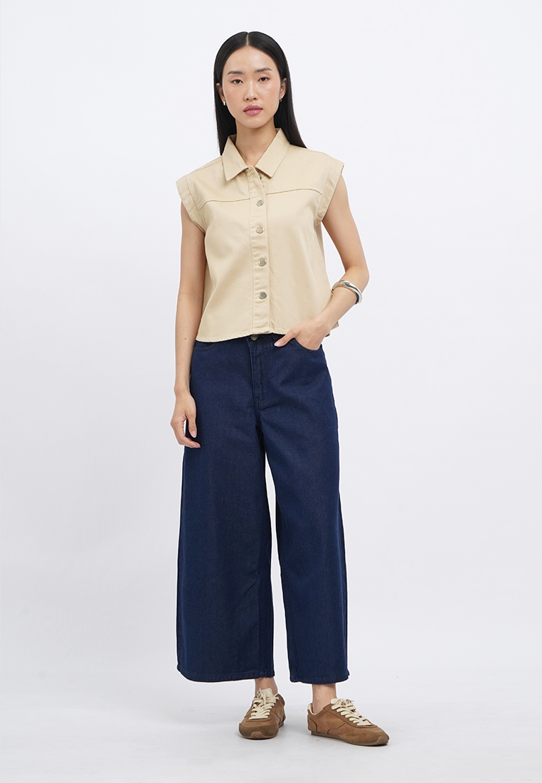 Executive Collared Boxy Denim Vest