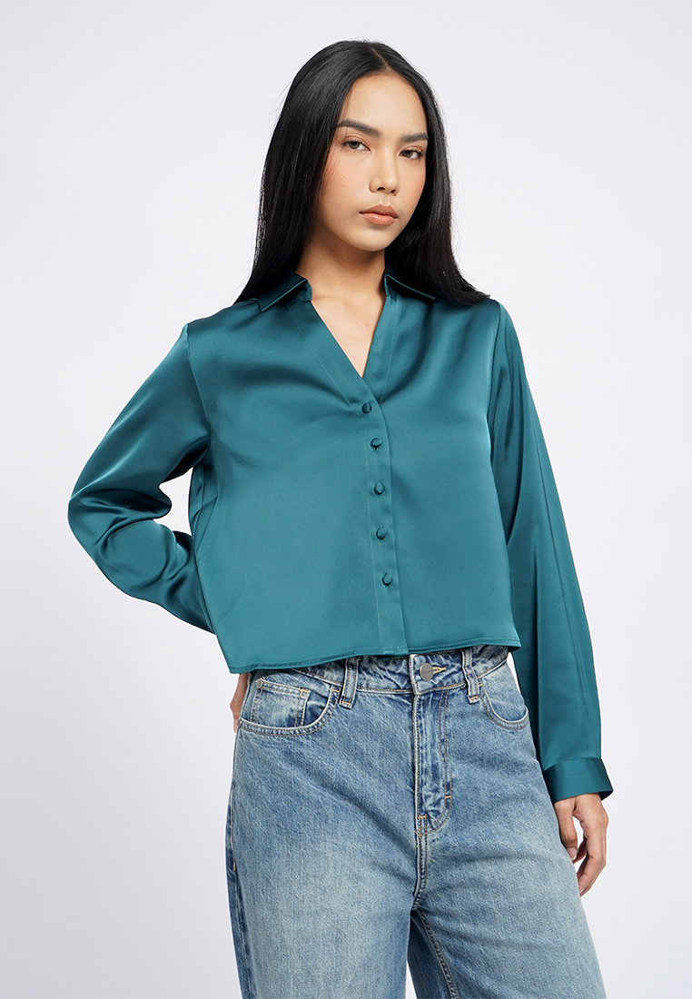 Executive Long Sleeve Crop Satin Shirt