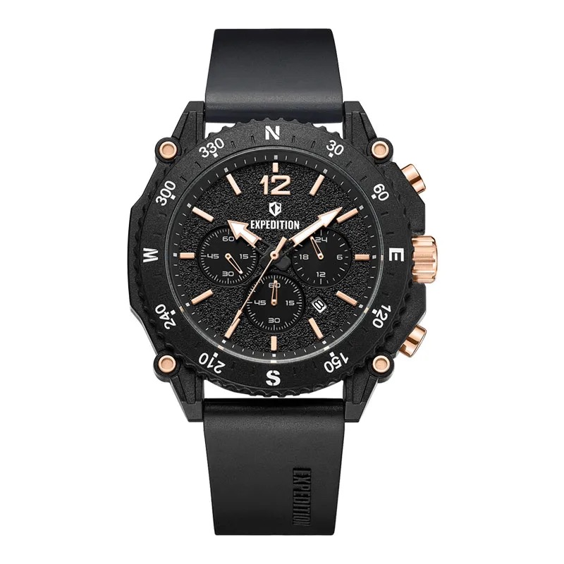 Expedition Jam Tangan Pria - Black Rosegold - Rubber - 3009 ECRRGBA