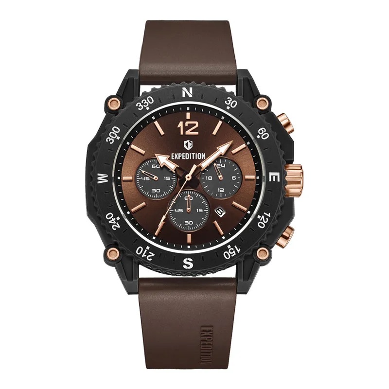Expedition Jam Tangan Pria - Brown Rosegold - Rubber - 3009 ECRRGBO