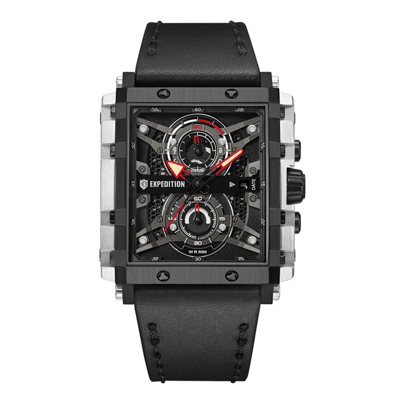 Expedition Jam Tangan Pria Expedition Chronograph E 6757 MC LTBBA-1 Men Black Dial Black Leather Str