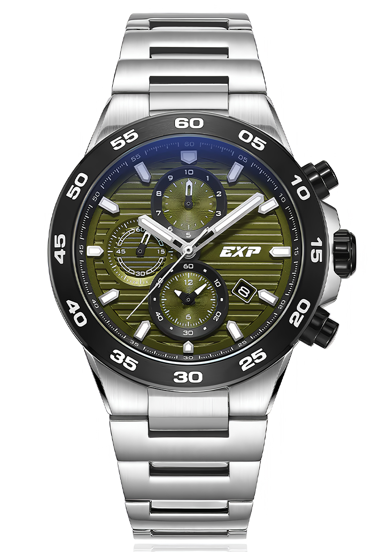 Expedition 6848 MCBTBGN - Jam Tangan Chronograph Pria - Silver Green - Stainless Steel