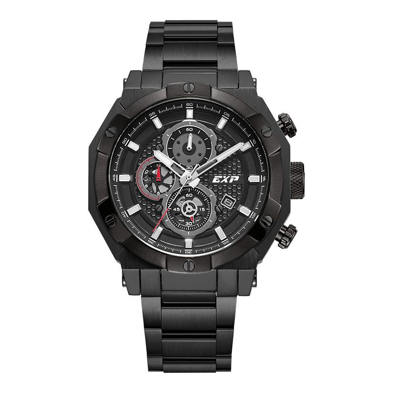 Jam Tangan Pria Expedition Chronograph E 6385 BC BEPBA - Black Dial Stainless Steel Strap