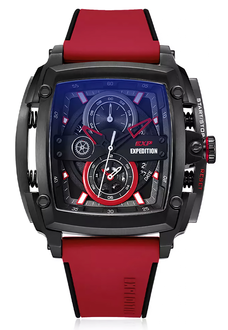 Expedition EXP - Jam Tangan Pria - Black - Red Rubber Strap - 3008 MCRIPREBA