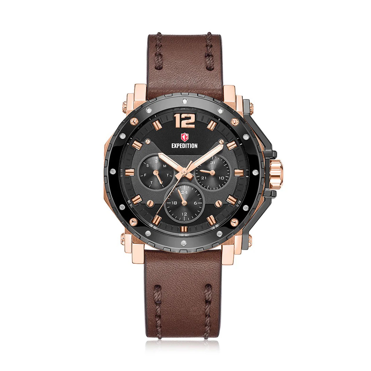 Expedition Jam Tangan Wanita - Brown Rosegold Black - Leather - 6402 BFLGRBA