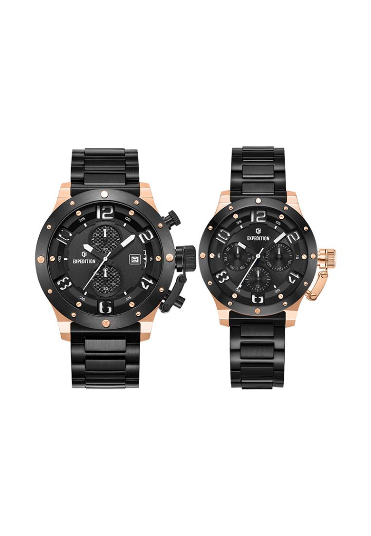 Expedition Jam Tangan Couple Expedition E 6381 BBRBA-1 Couple Black Dial Black Stainless Steel Strap