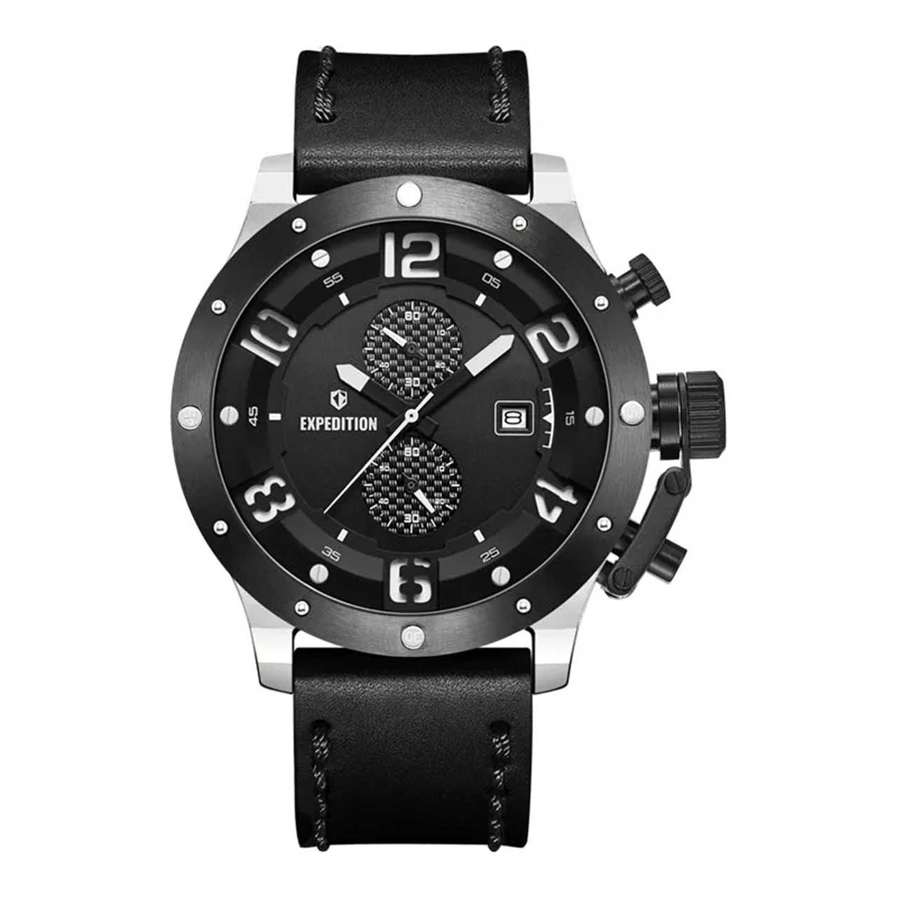 Expedition Jam Tangan Pria - Black Silver - Leather - 6381 MCLTBBA1