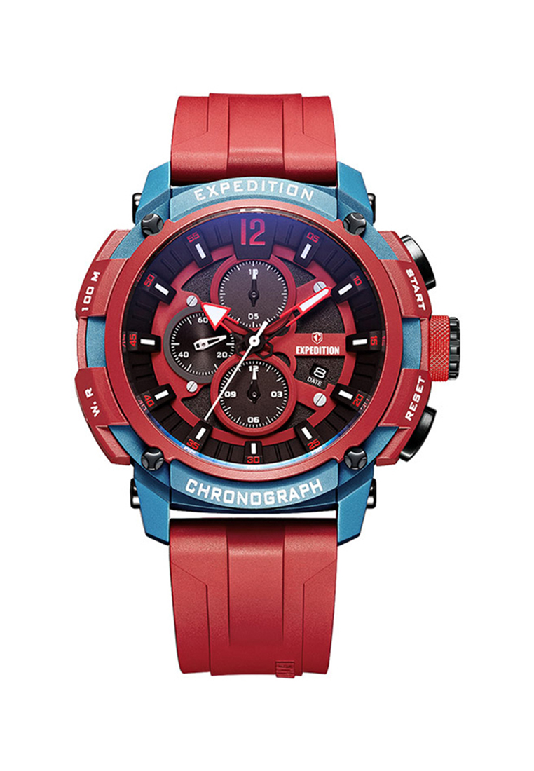 Expedition Jam Tangan Pria Expedition Chronograph E 6781 MC RUBBARE Men Two Tone Dial Red Rubber Str