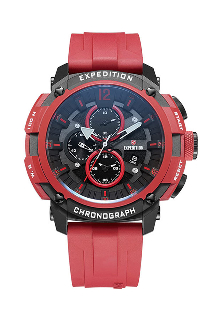 Expedition Jam Tangan Pria Expedition Chronograph E 6781 MC RIPBARE Men Black Dial Red Rubber Strap