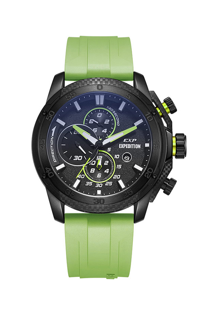 Expedition Jam Tangan Pria Expedition Chronograph E 6810 MC RIPBALE Men Black Dial Green Lime Rubber