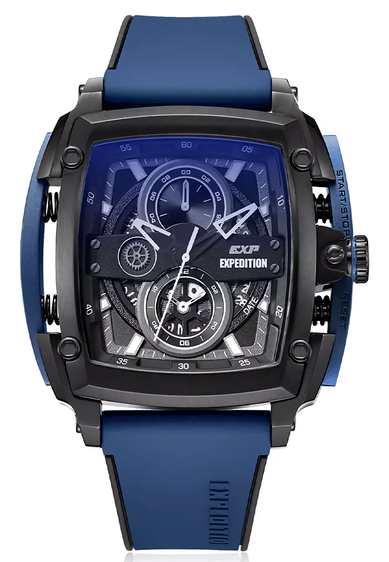 Expedition EXP - Jam Tangan Pria - Black - Blue Rubber Strap - 3008 MCRIPBABU