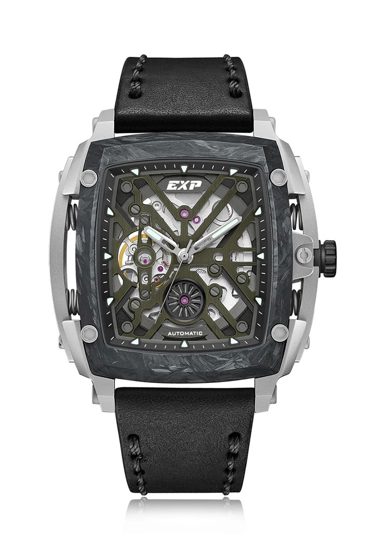 Expedition Jam Tangan Pria - Black Silver Green - Leather Strap - 3008 MALTEPGNBA