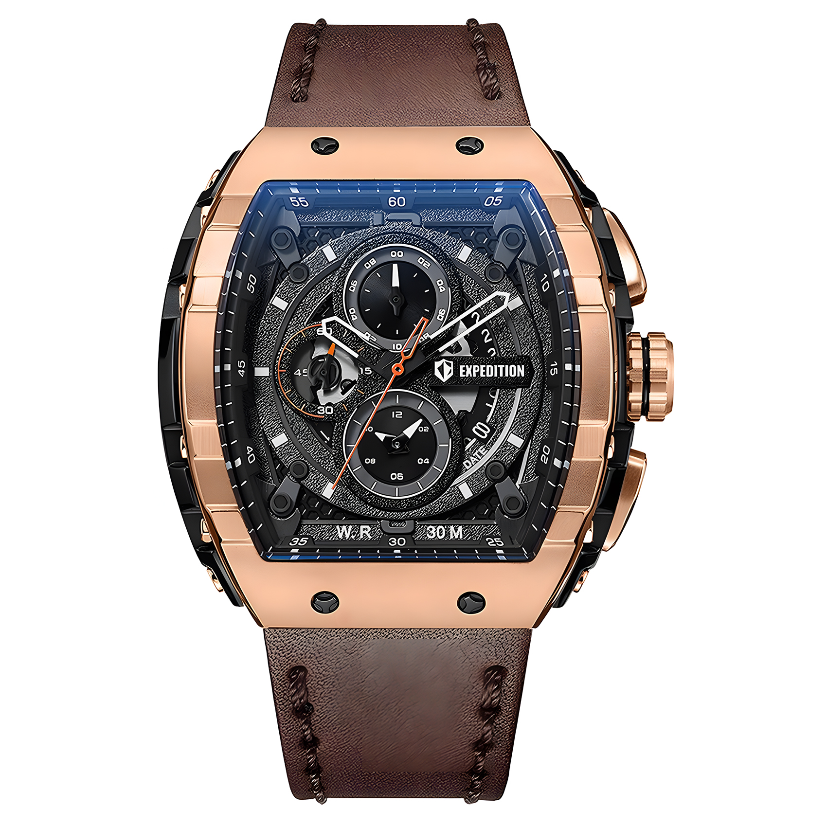 Expedition - Jam Tangan Chronograph Pria - Rose Gold Case - Brown Leather Strap - 6782 MCLBRBAOR