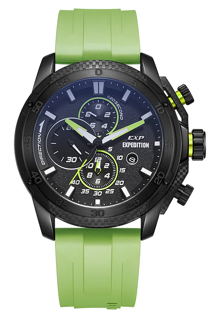 Expedition - Jam Tangan Chronograph Pria - Black - Green Rubber Strap - 6810 MCRIPBALE