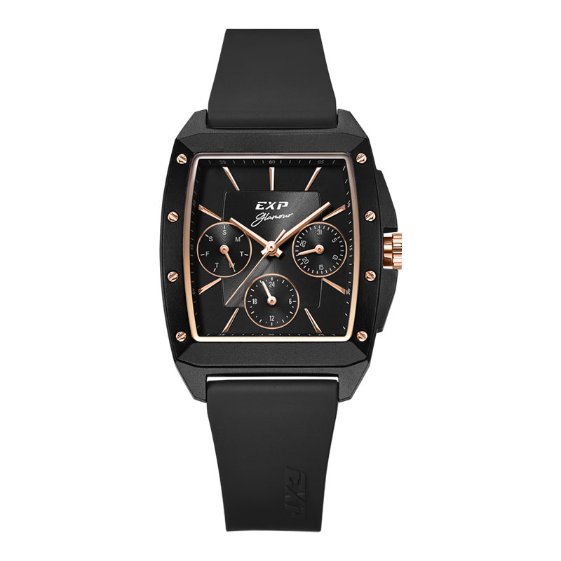 Expedition Jam Tangan Wanita Expedition Glamour E 6636 BF RRGBAAL Ladies Black Dial Black Rubber Str