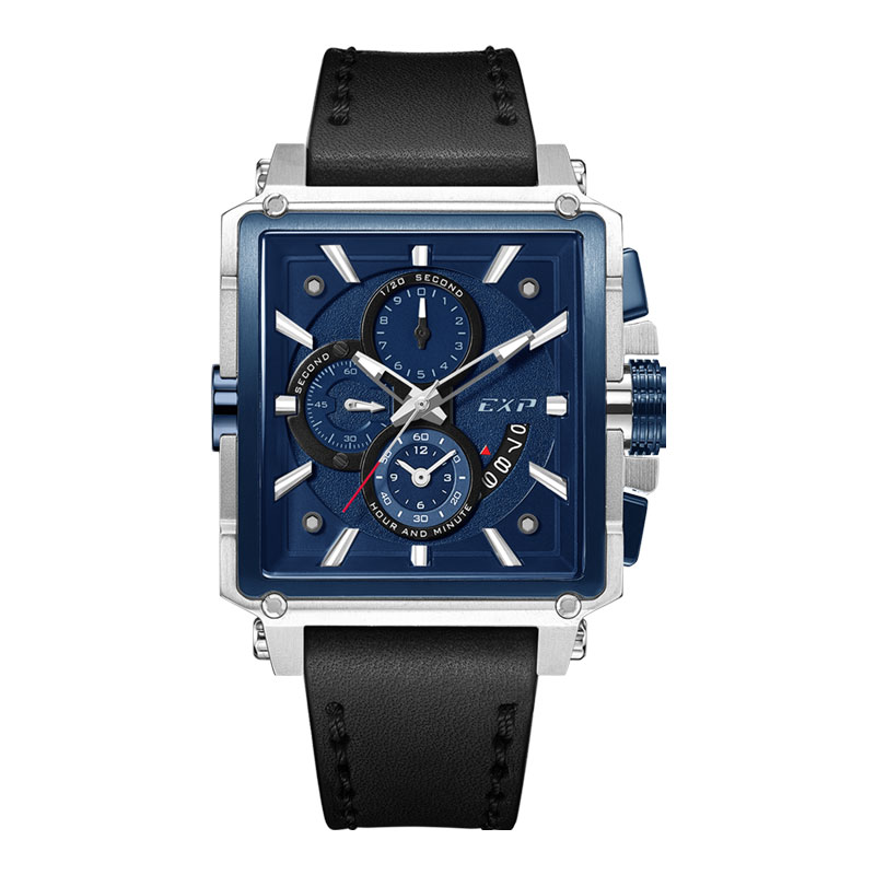 Expedition Jam Tangan Pria Expedition Chronograph E 6618 MC LTUBU Men Blue Dial Black Leather Strap