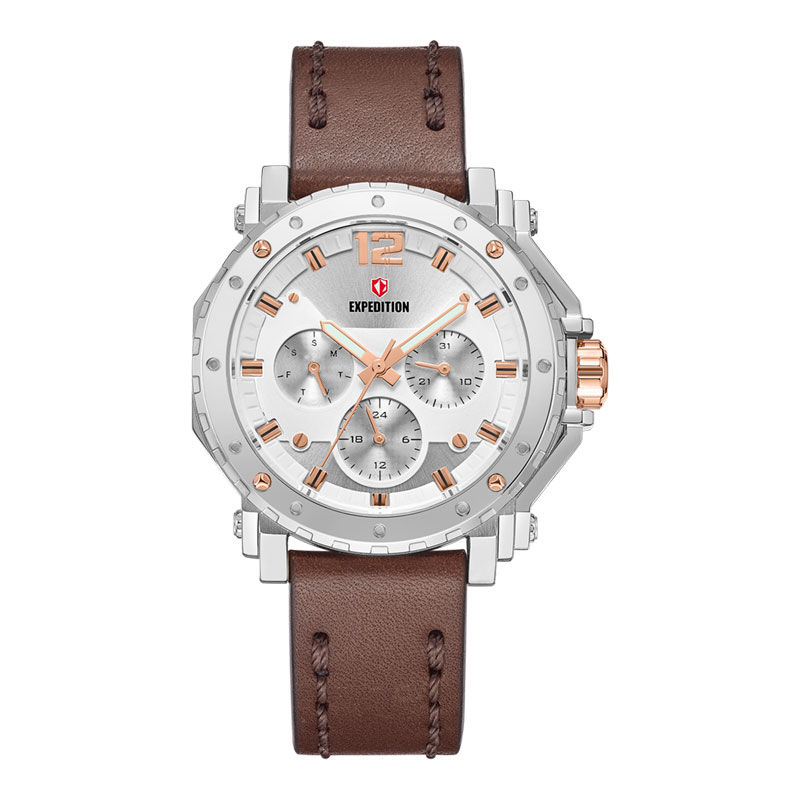 Expedition Jam Tangan Wanita Expedition E 6402 BF LSSRGSL Ladies Silver Dial Brown Leather Strap
