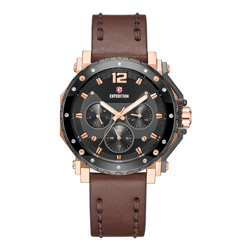 Expedition Jam Tangan Wanita Expedition E 6402 BF LGRBA Ladies Black Dial Brown Leather Strap