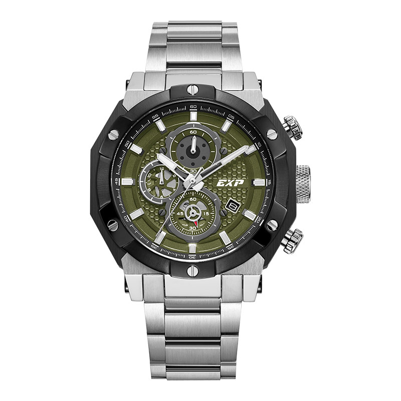 Expedition Jam Tangan Pria Expedition Chronograph E 6385 BC BTBGN Men Green Dial Stainless Steel Str