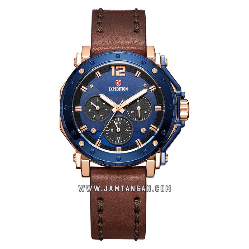 Expedition Jam Tangan Wanita Expedition E 6402 BF LURBU Ladies Blue Mother of Pearl Dial Brown Leath