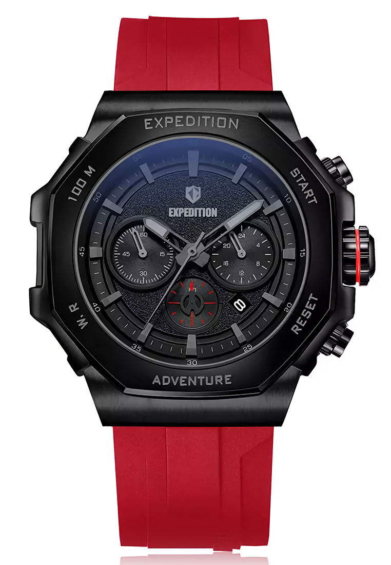 Expedition - Jam Tangan Pria - Black - Red Rubber Strap - 6816 MCRIPBARE