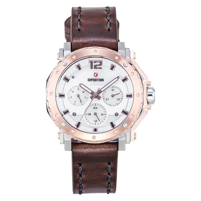 Expedition Jam Tangan Wanita Expedition E 6402 BF LTRSL Ladies Silver Dial Brown Leather Strap