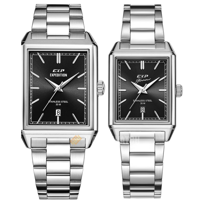 Expedition Jam Tangan Couple Expedition E 6866 BSSBA Couple Black Dial Stainless Steel Strap