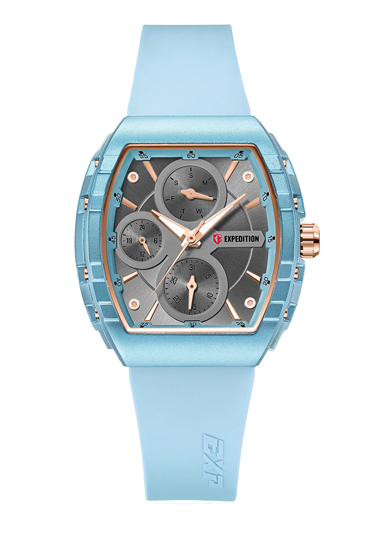 Expedition Multifunction Ladies Grey & Rose Gold Indexes Alumunium Light Blue & Rose Gold Accents Al