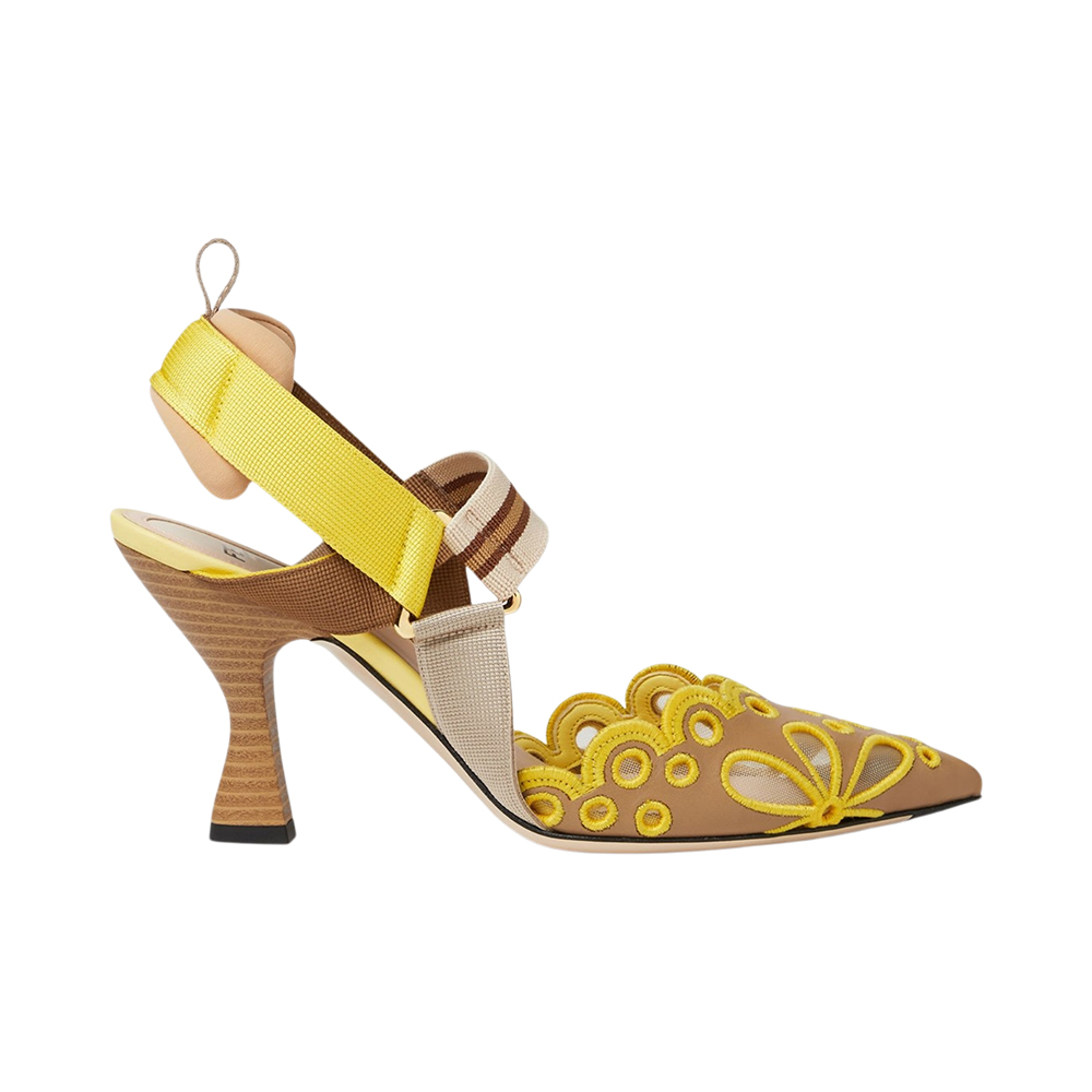 Fendi Colibri 85 Leather High-Heeled Slingbacks Brown