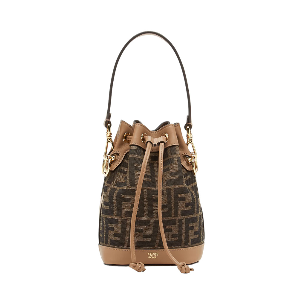 Fendi Mini Mon Tresor FF Logo Fabric Leather Brown Black