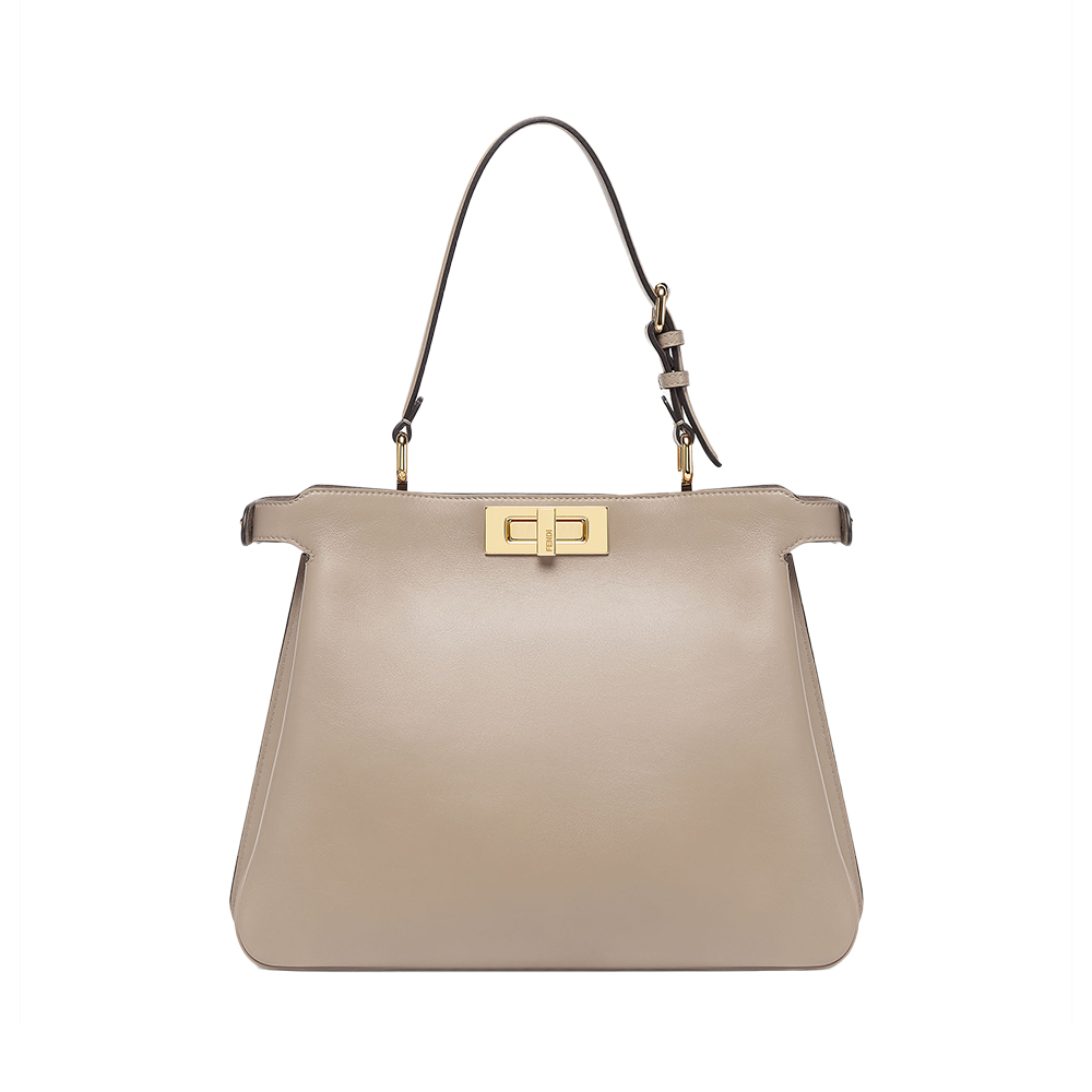Fendi Peekaboo Soft Medium Leather Shoulder Bag Dove Grey