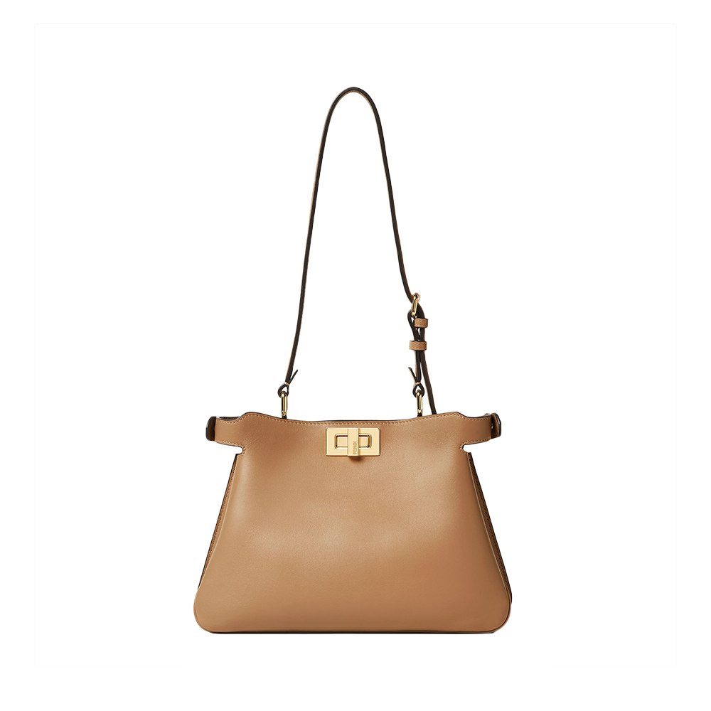 Fendi Peekaboo Soft Small Leather Shoulder Bag Cappuccino