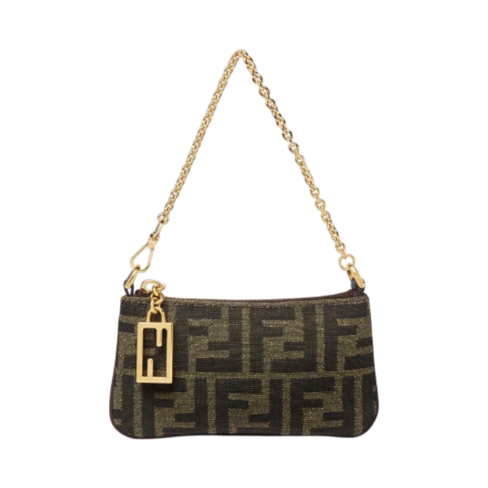 Fendi Baguette Pouch Mini FF Jacquard Fabric Tobacco Brown
