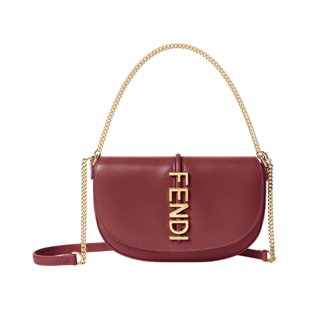 Fendi F'graphy Wallet On Chain Leather Burgundy Ghw