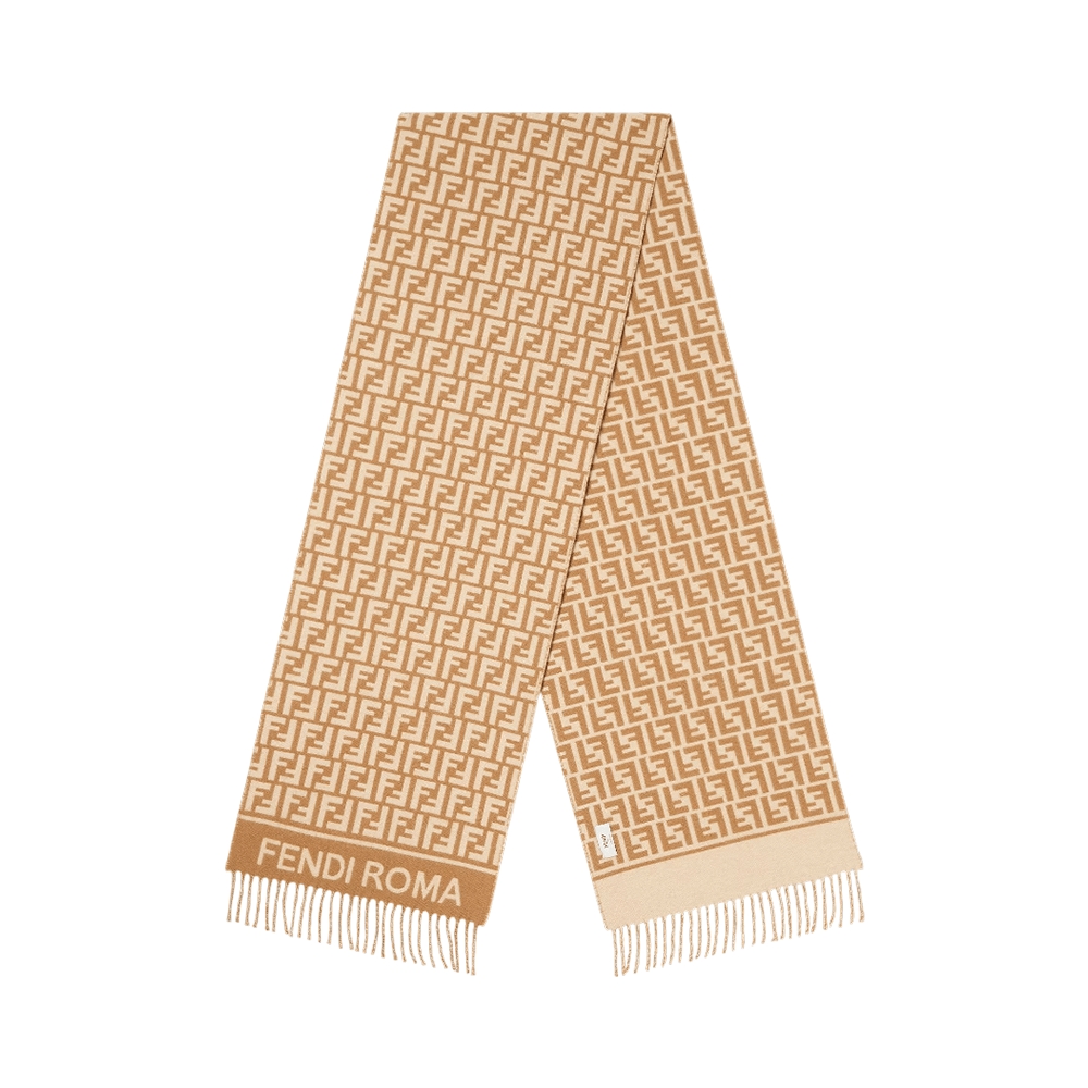 Fendi FF Scarf Camel Wool and Cashmere Brown