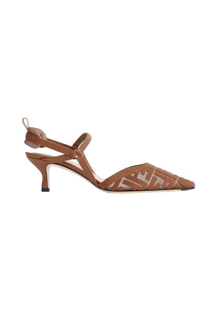 Fendi Colibri 55 Lite FF Embroidery Mesh Medium Heels Brown