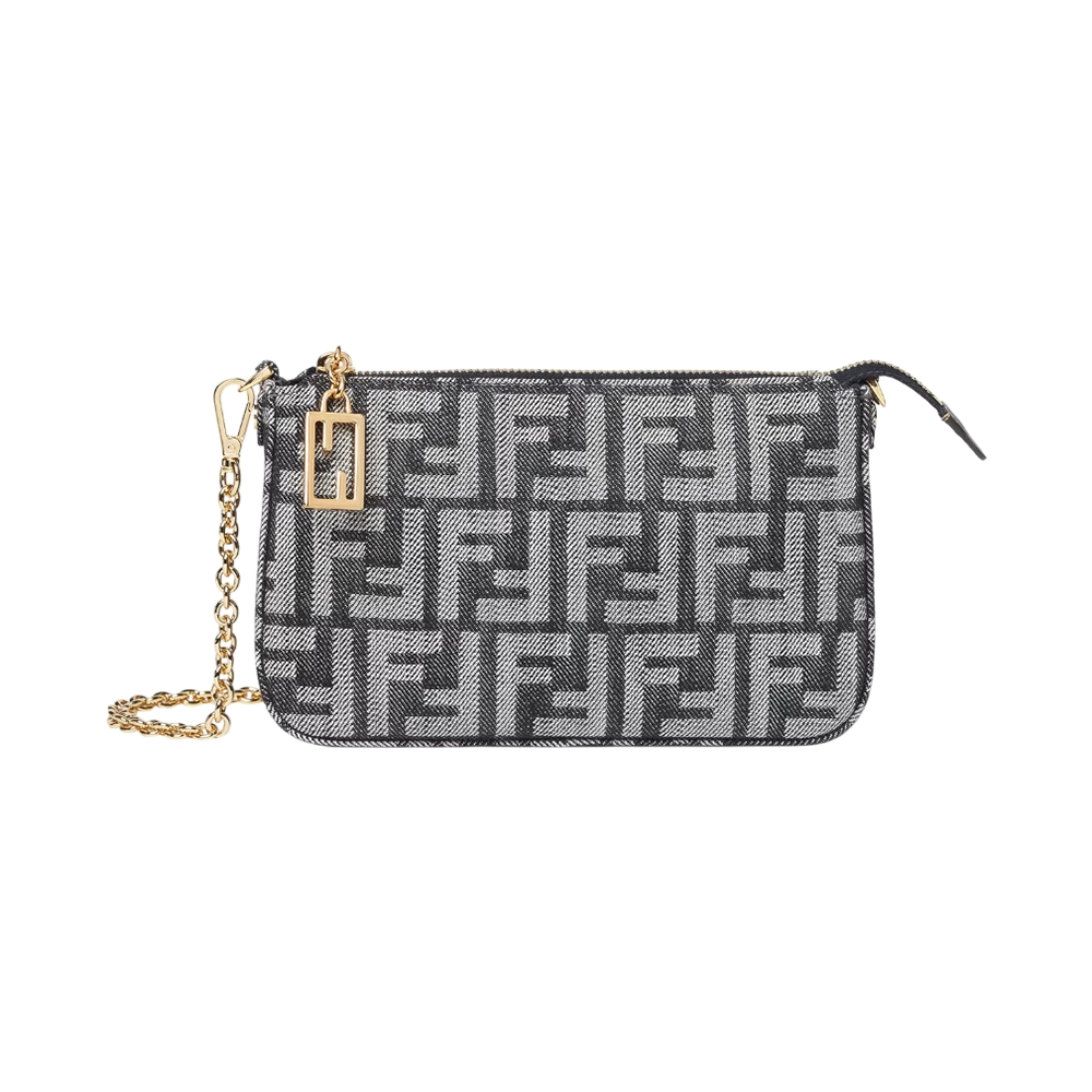 Fendi Baguette Pouch FF Jacquard Dark Blue Denim