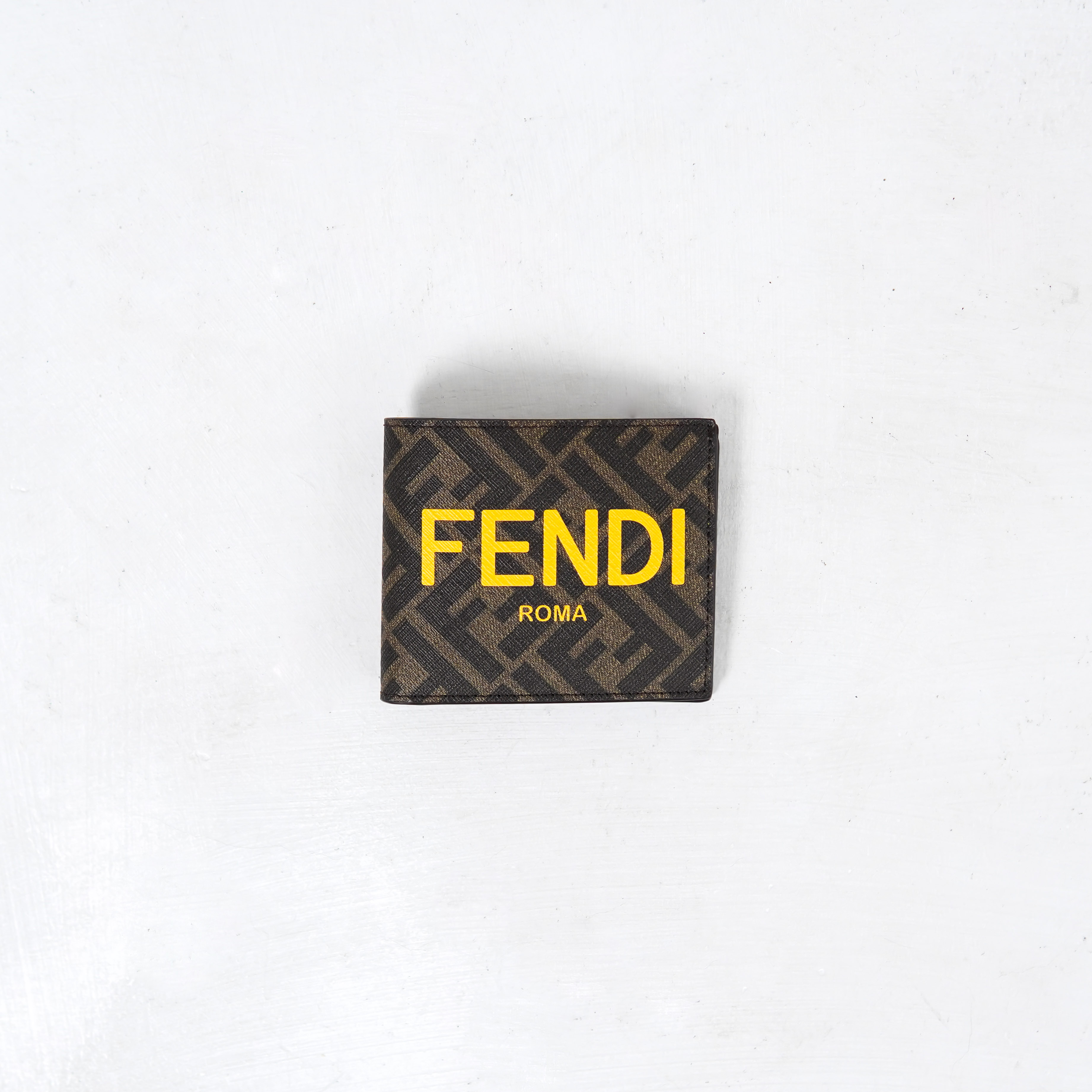 Fendi Dompet FENDI TEXT YELLOW FF MONOGRAM BROWN WALLET 100% ORIGINAL