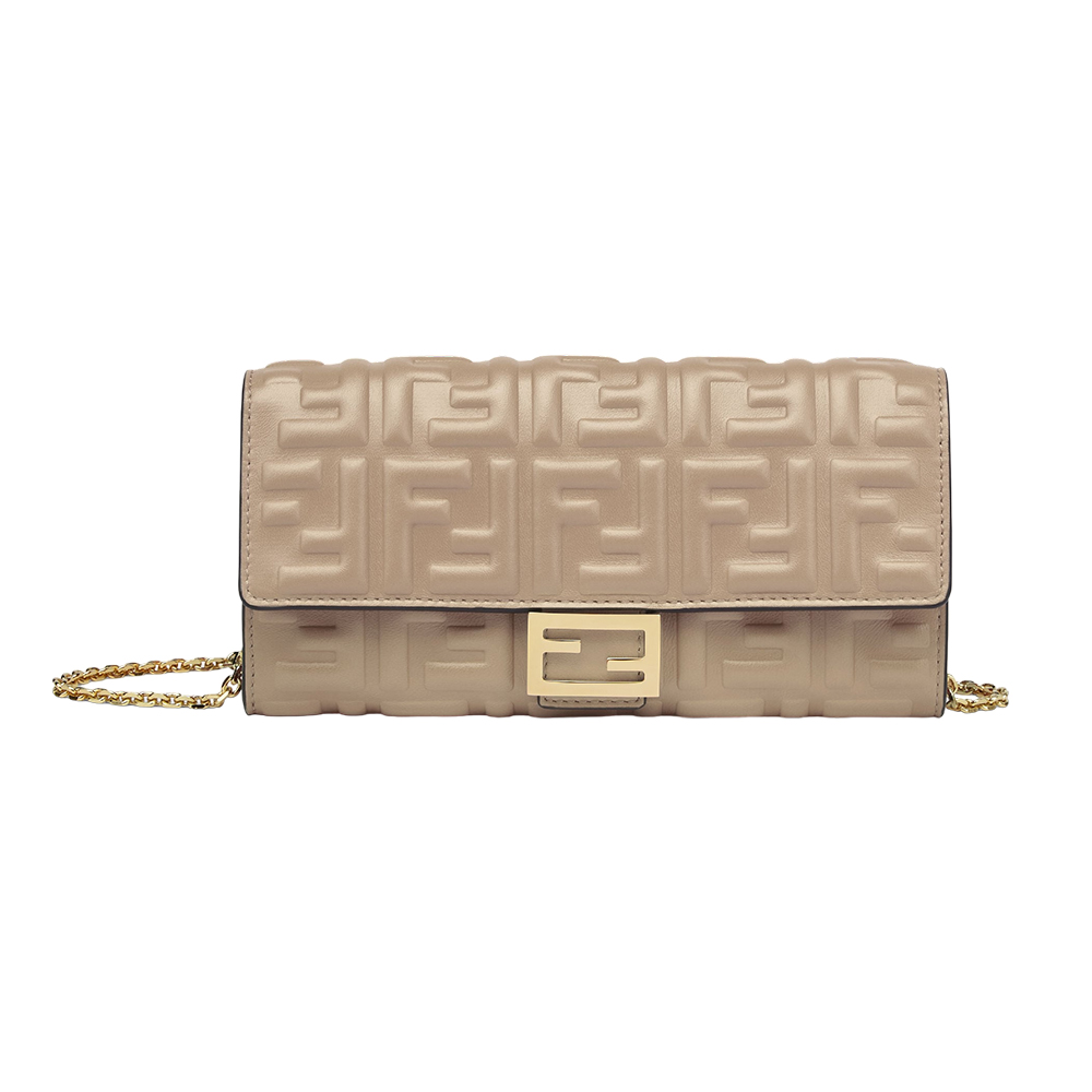 Fendi FF Baguette Continental Wallet On Chain Dove Grey Ghw