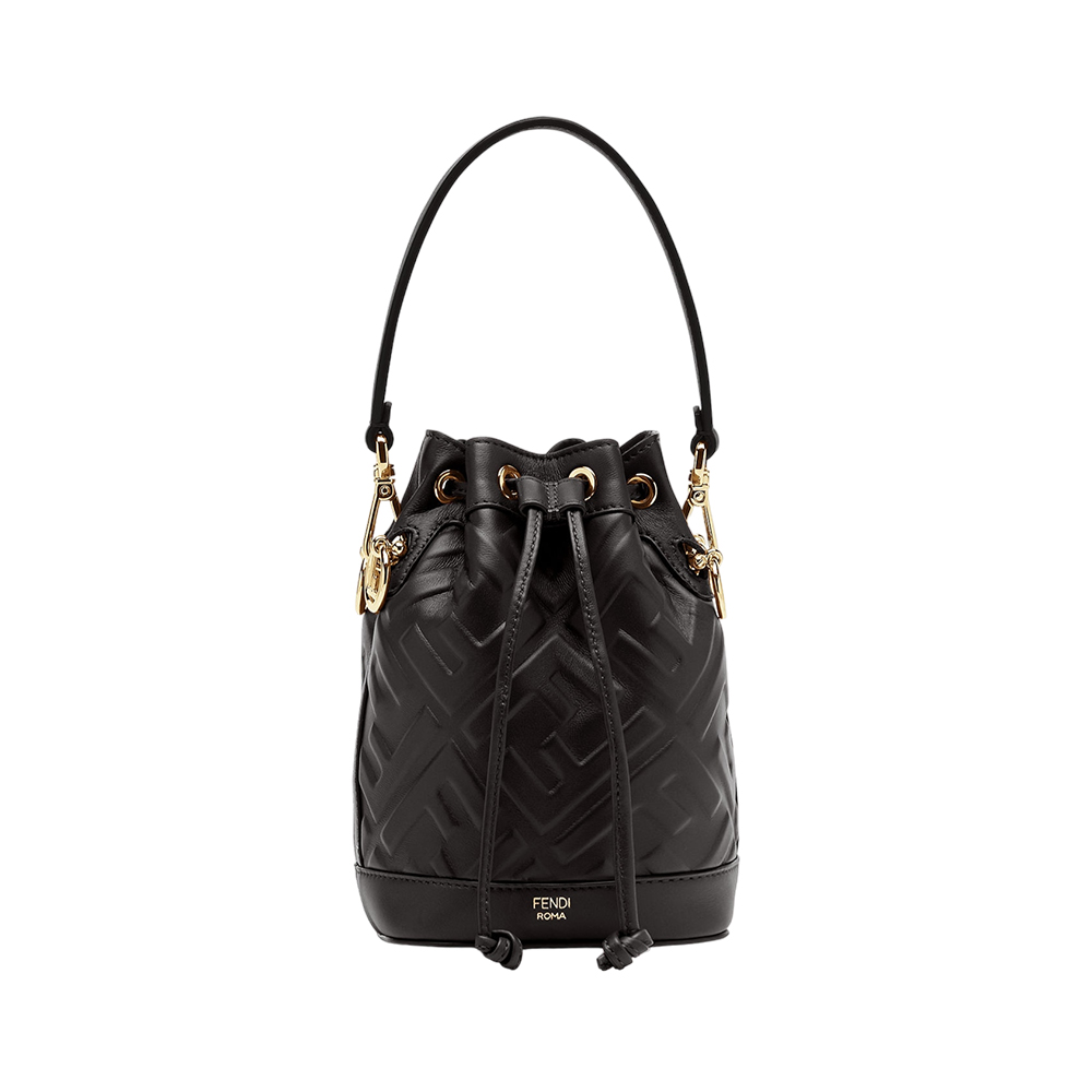 Fendi Mini Mon Tresor FF Motif Bucket Bag Leather Black