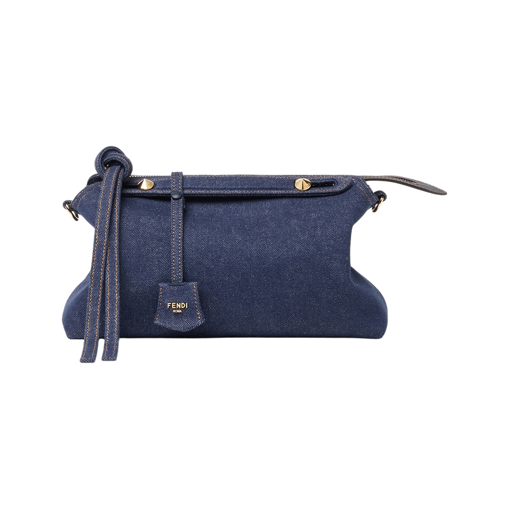 Fendi By The Way Soft Medium FF Jacquard and Reversible Bag Denim Dark Dlue