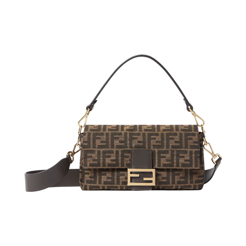Fendi Baguette FF Jacquard Fabric Bag Tobacco Brown