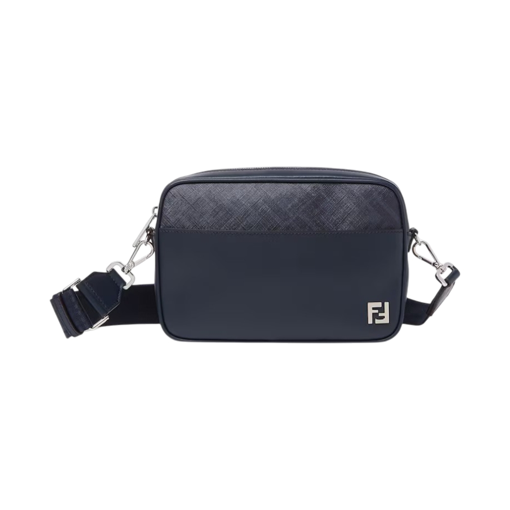 Fendi Squared FF Camera Case Leather and Canvas Crossbody Bag Midnight Blue/Dark Blue