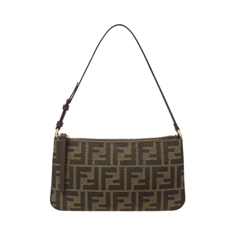 Fendi FF Jacquard Flat Baguette Fabric Pouch Tobacco Brown