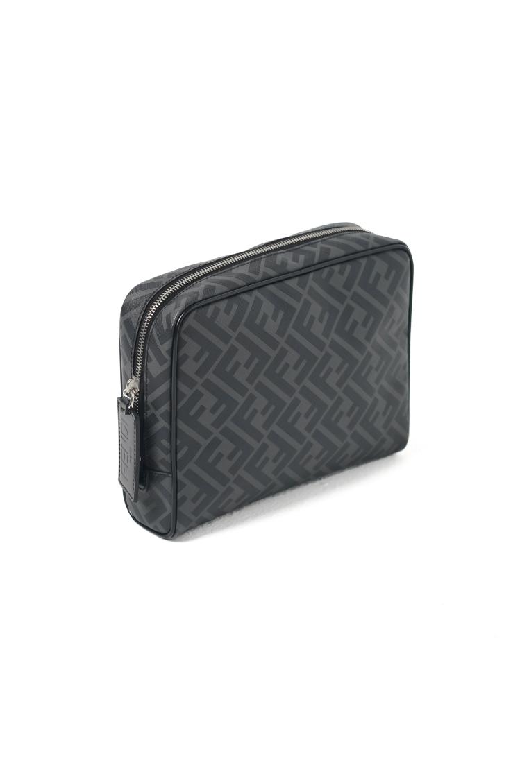 Fendi Tas FENDI FF MONOGRAM GREY BLACK POUCH 100% ORIGINAL