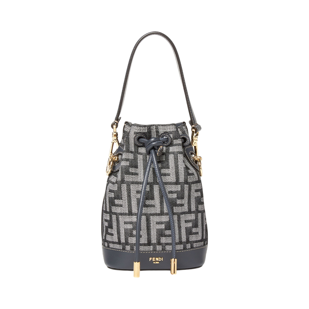 Fendi Mini Mon Tresor FF Jacquard Bucket Bag Dark Blue Denim