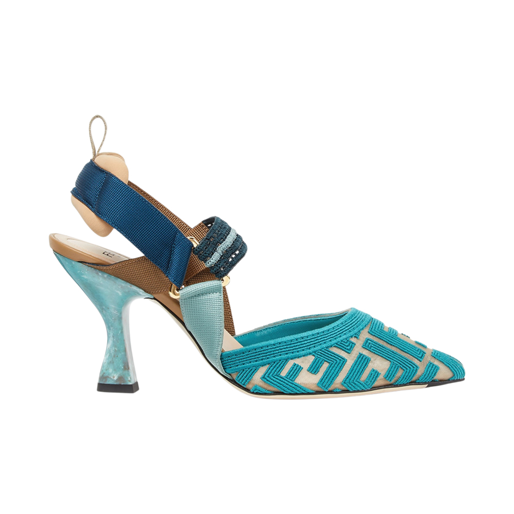 Fendi Colibri 85 FF Fabric High-Heeled Slingbacks Light Blue